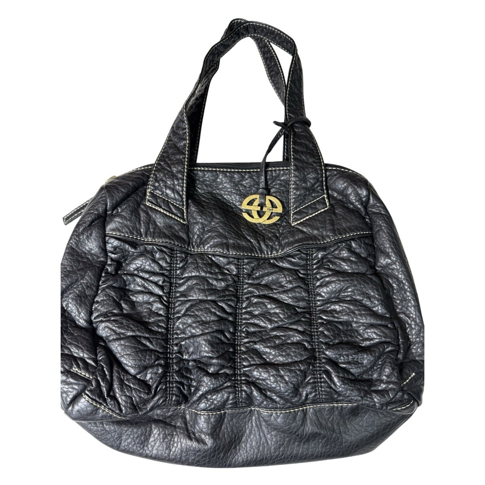 Marc Ecko Red Black Leather Shoulder Purse‎ Tote Bag Gold Logo 12x15